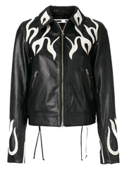 Women Fashion Printed Flame Leather Jacket