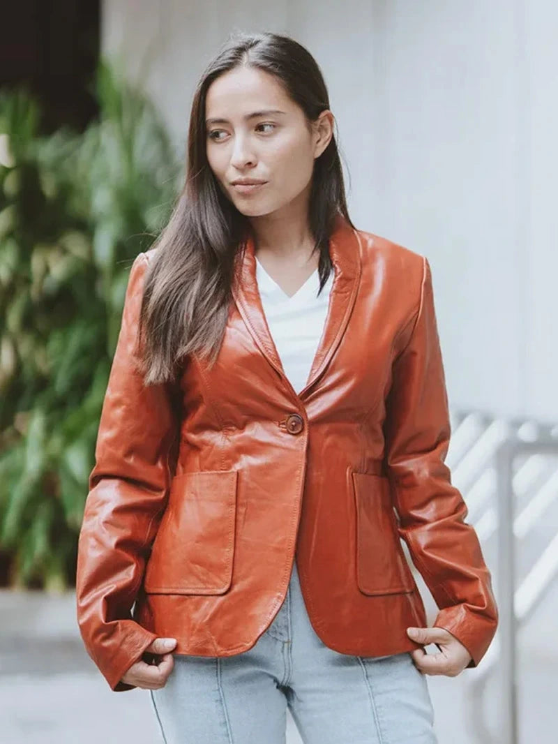 Women’s Brown Leather Blazer