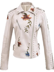 Women’s Embroidered Studded Leather Moto Jacket
