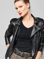Women’s Studded Leather Biker Jacket