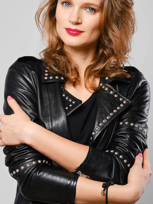 Women’s Studded Leather Biker Jacket