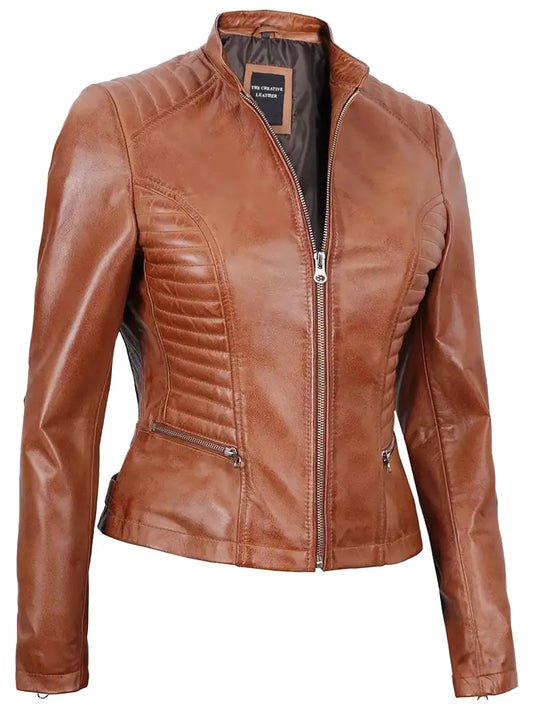 Womens Tan Lambskin Leather Jacket