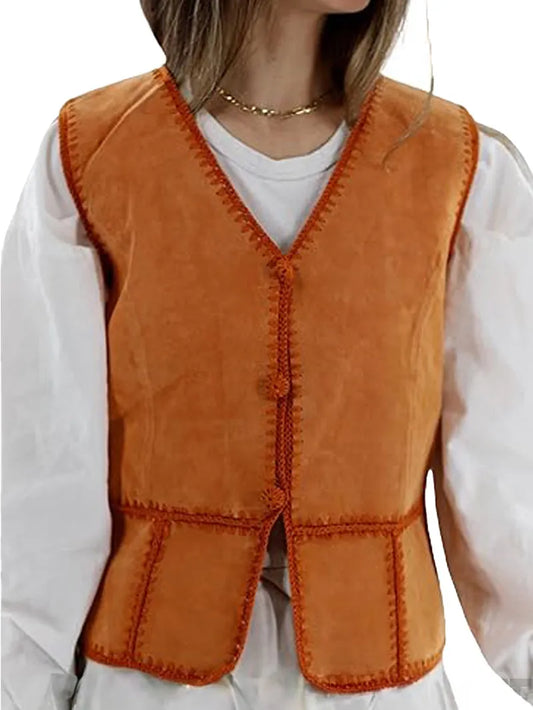 Womenms Vintage Suede Leather Vest