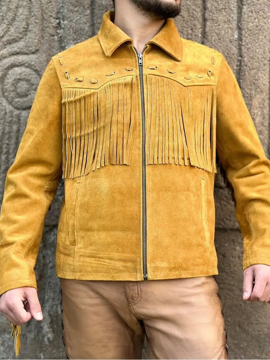 Men’s Western Style Suede Leather Fringe Jacket